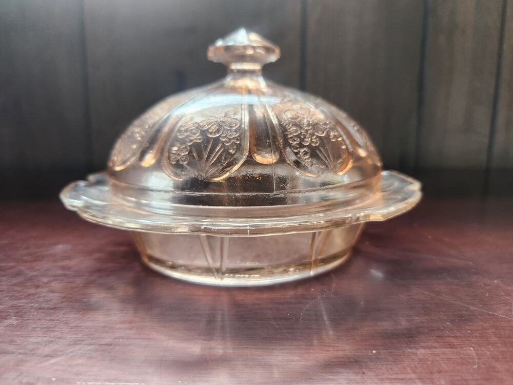 Vintage Anchor Hocking Mayfair Open Rose Pink Depression Glass Candy Dish
